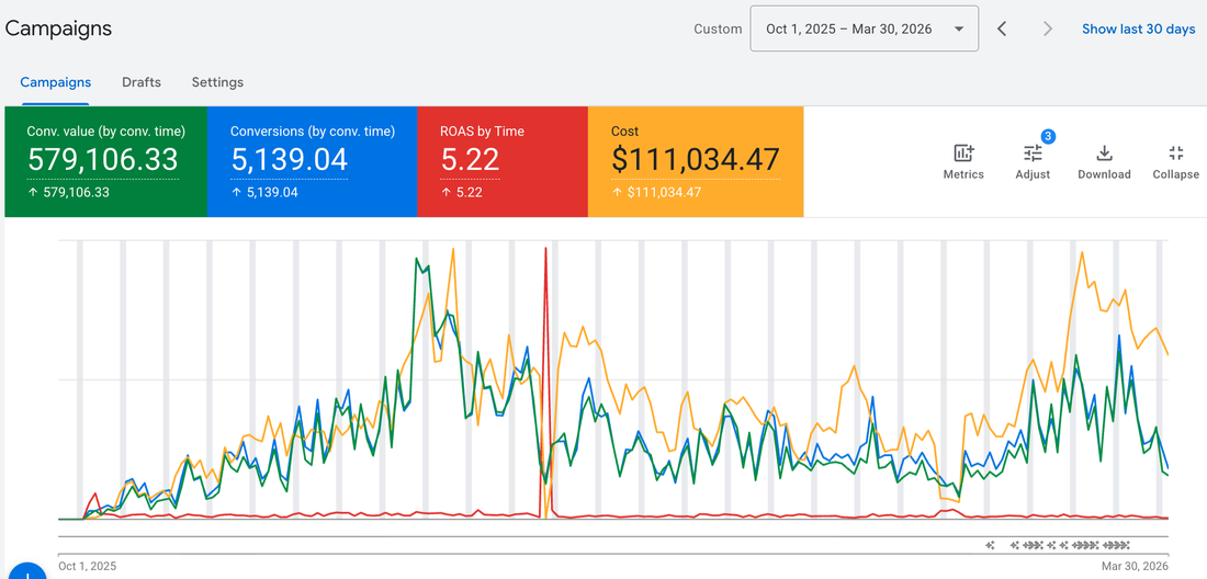 Google Ads campaign performance, six months since launch