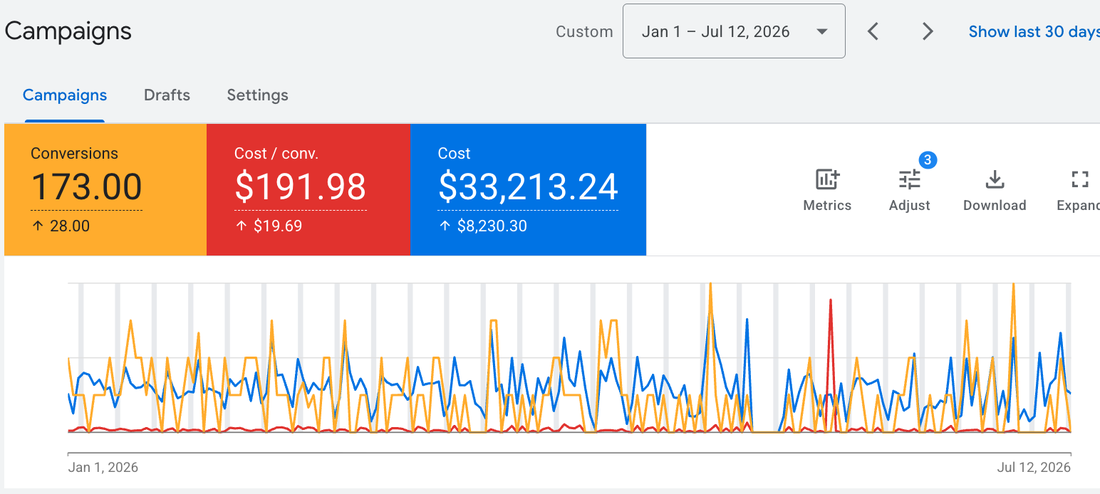 Google Ads campaign performance for an ophthalmologist